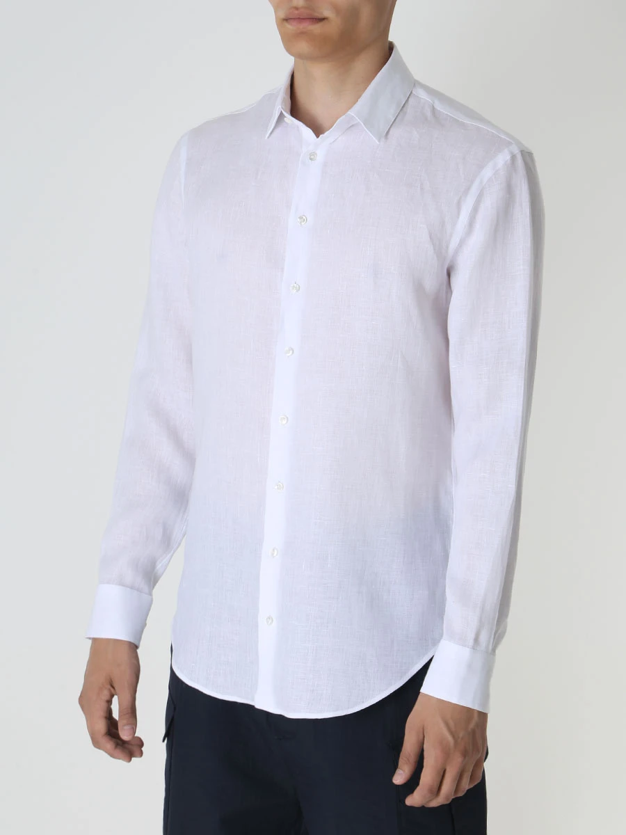 Рубашка Regular Fit льняная GIORGIO ARMANI 8WGCCZ98 U0BN Белый  Фото 4