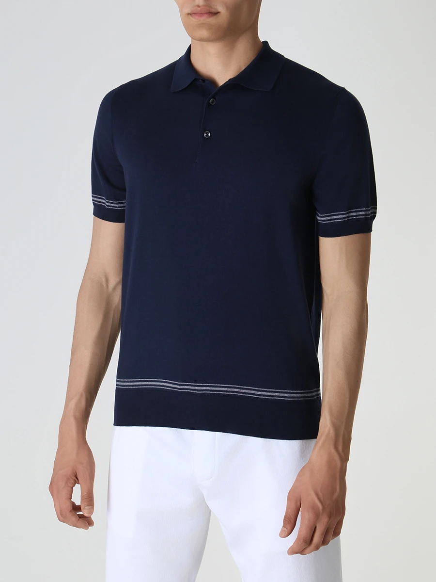 Поло хлопковое FIORONI CASHMERE MK26613C2 E23 E7 Синий  Фото 4