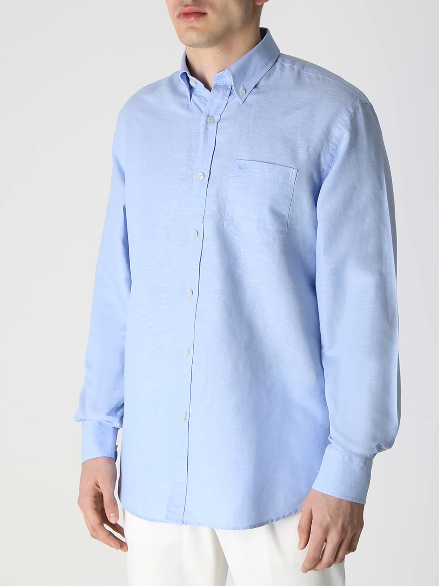 Рубашка Regular Fit из хлопка и льна PAUL & SHARK 23413094/020 Голубой  Фото 4