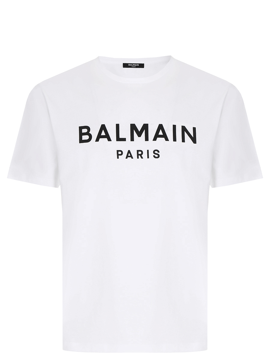 Футболка хлопковая с принтом BALMAIN