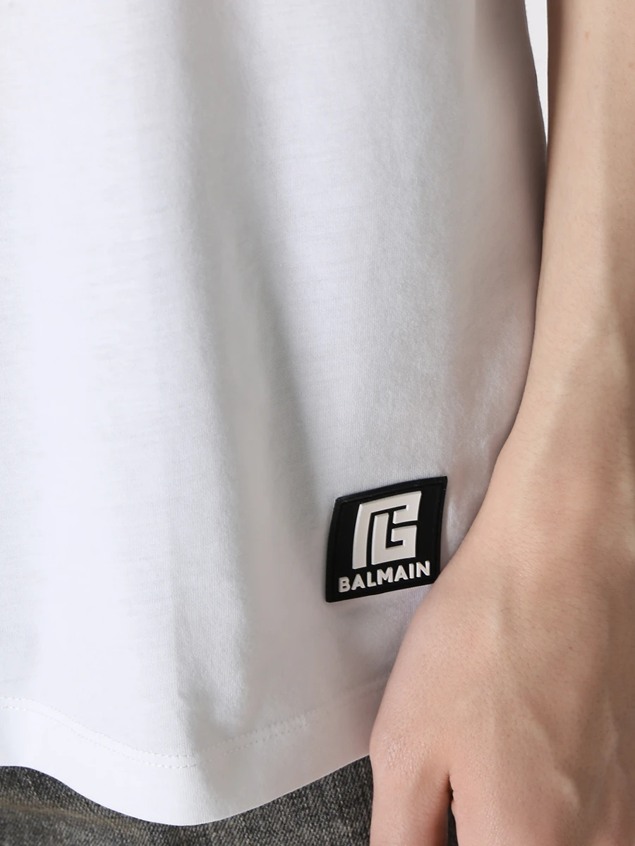Футболка хлопковая с принтом BALMAIN AH1EG010BB16/GAB Белый  Фото 5