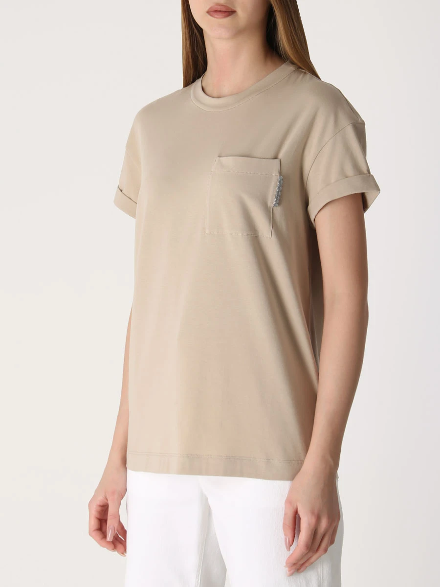 Футболка хлопковая BRUNELLO CUCINELLI M0T18BB300 C8539 Бежевый  Фото 4