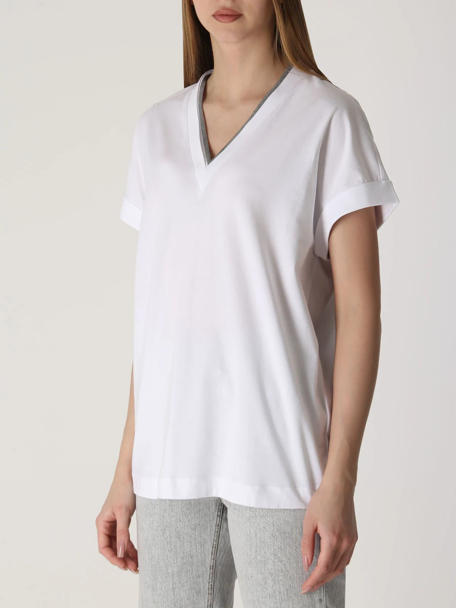 Футболка хлопковая BRUNELLO CUCINELLI M0T18BD222 C159 Белый  Фото 4