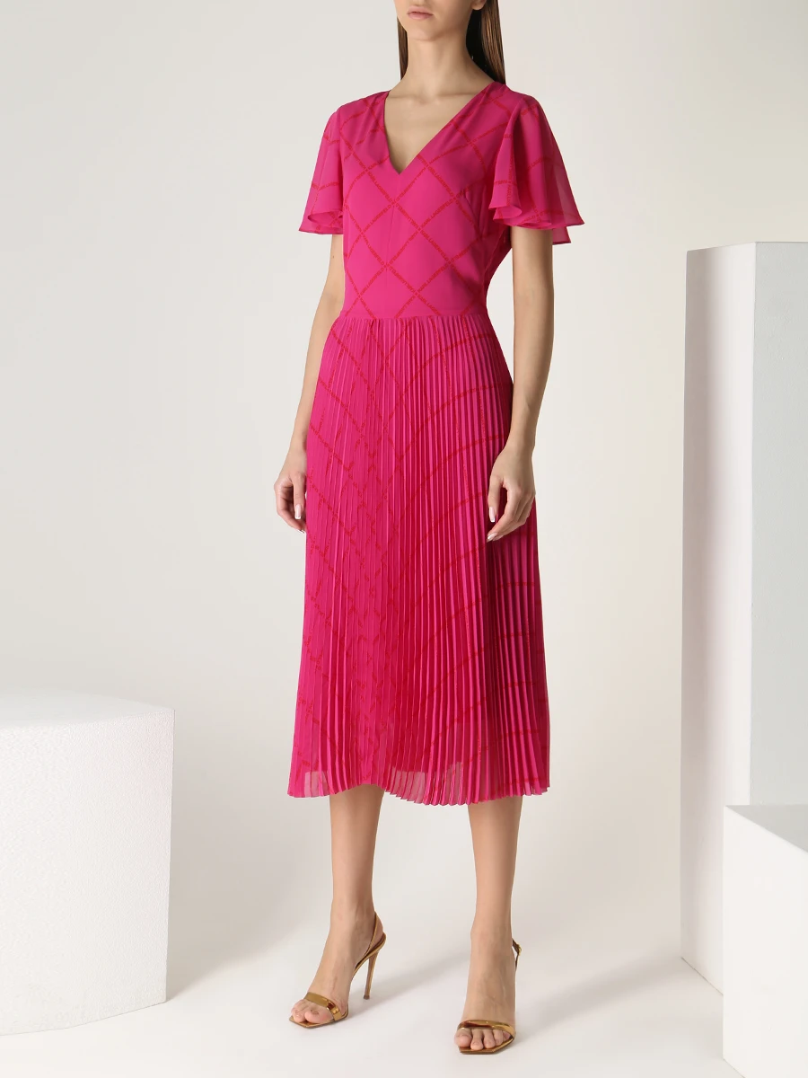Платье плиссированное KARL LAGERFELD 231W1300 Q46 Фуксия, размер 40, цвет розовый - фото 4