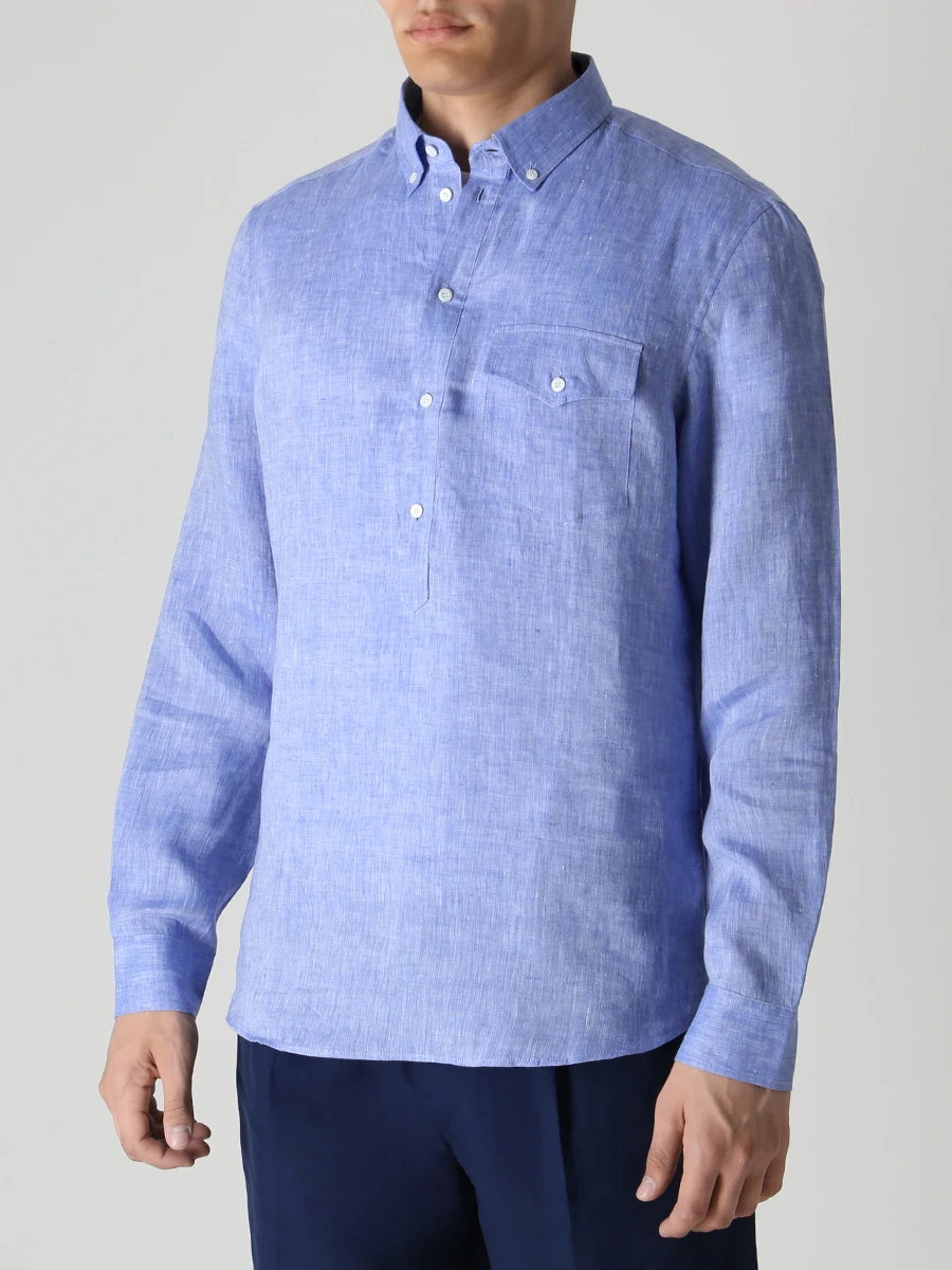 Рубашка Regular Fit льняная BRUNELLO CUCINELLI MB6083038 C010, размер 46, цвет голубой - фото 4