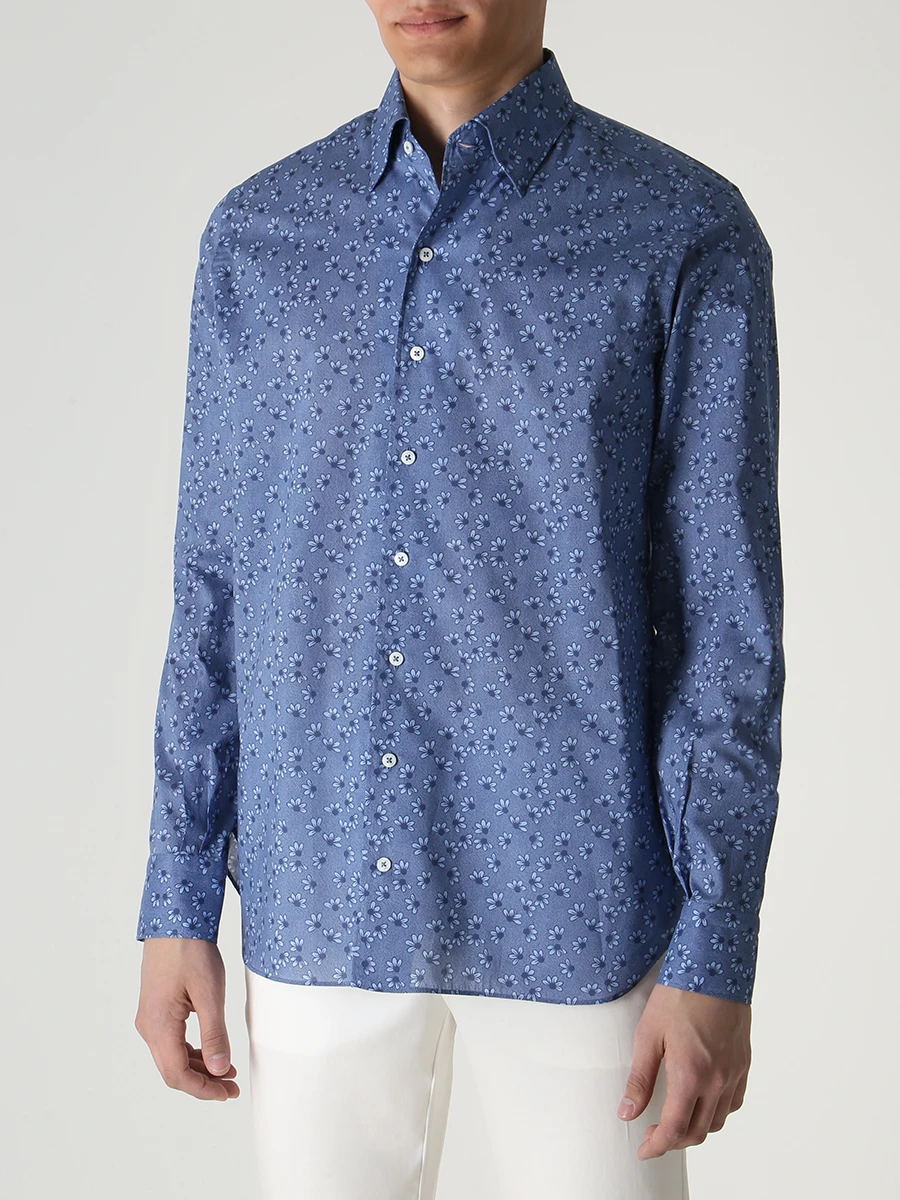 Рубашка Slim Fit хлопковая ROBERTO RICETTI CAMICIA AME BUSINESS/OROE3008 Синий  Фото 4