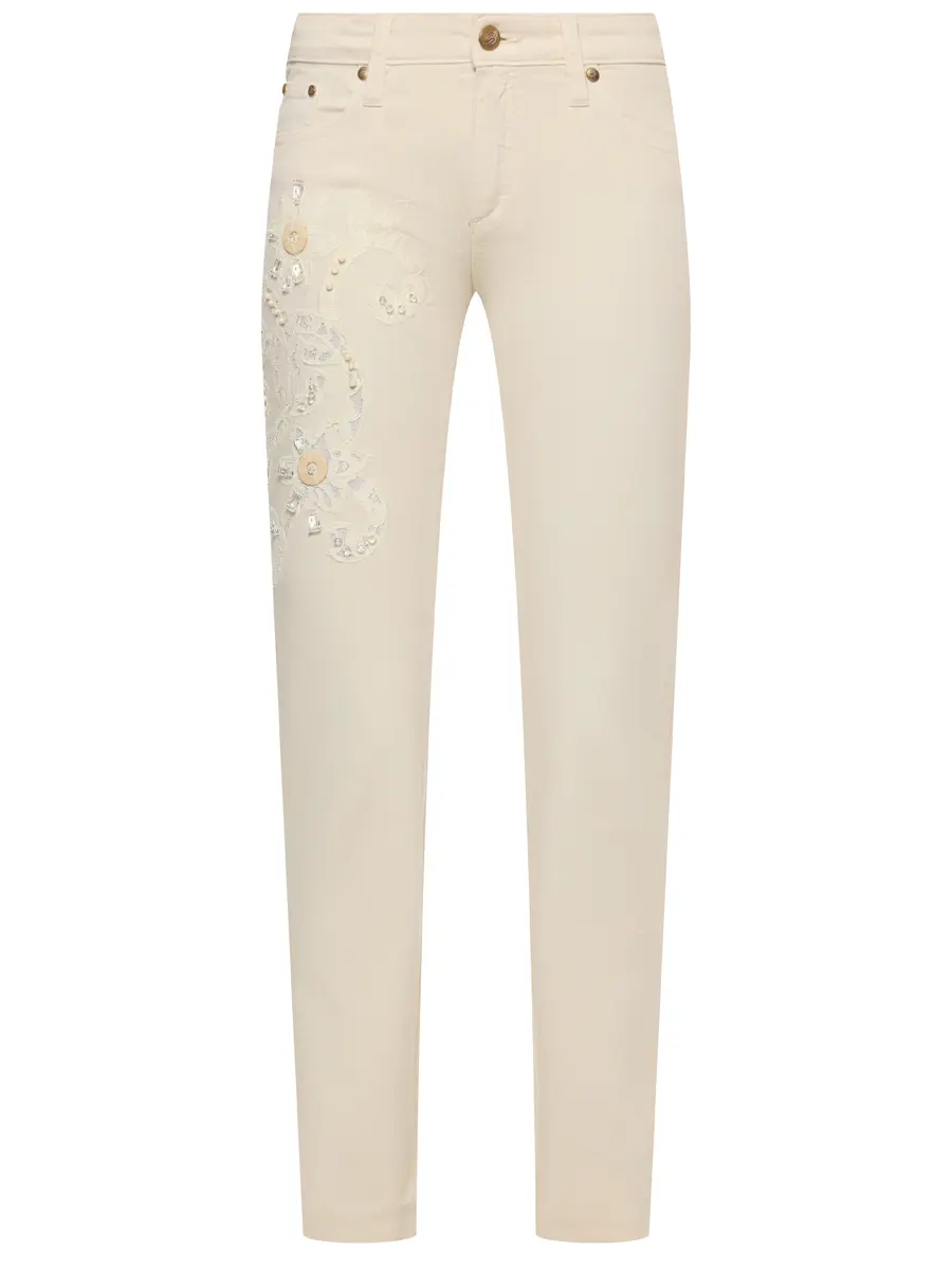 

Джинсы с кружевом, Бежевый, 32103