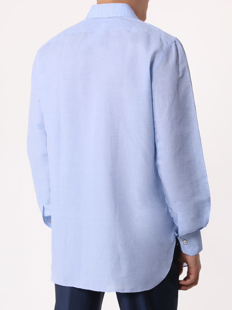 Рубашка Regular Fit льняная KITON 389102 Голубой  Фото 3