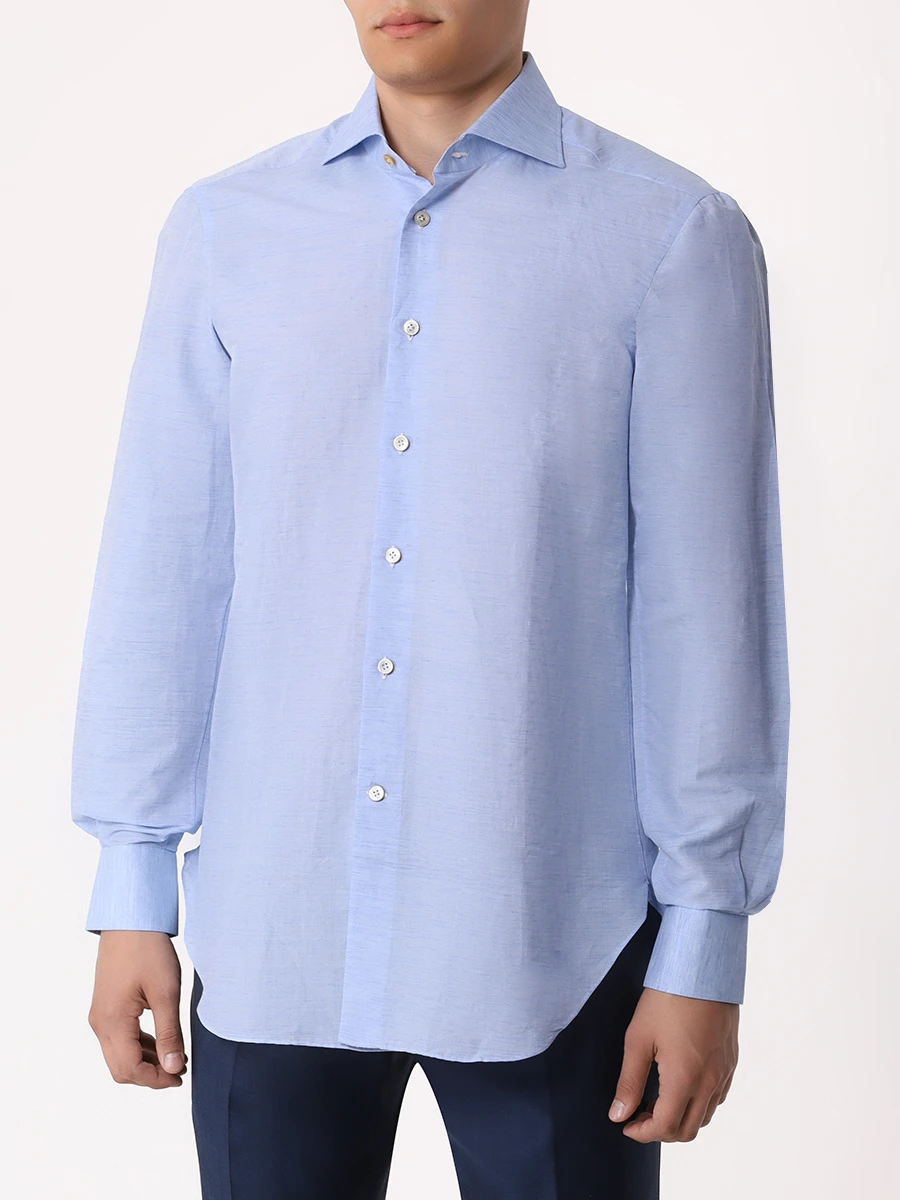 Рубашка Regular Fit льняная KITON 389102 Голубой  Фото 4