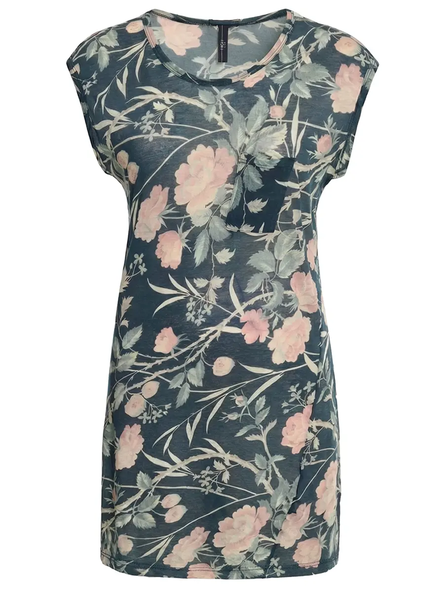 Топ хлопковый HIGH 75269312351/синий/цветы Цветочный принт 