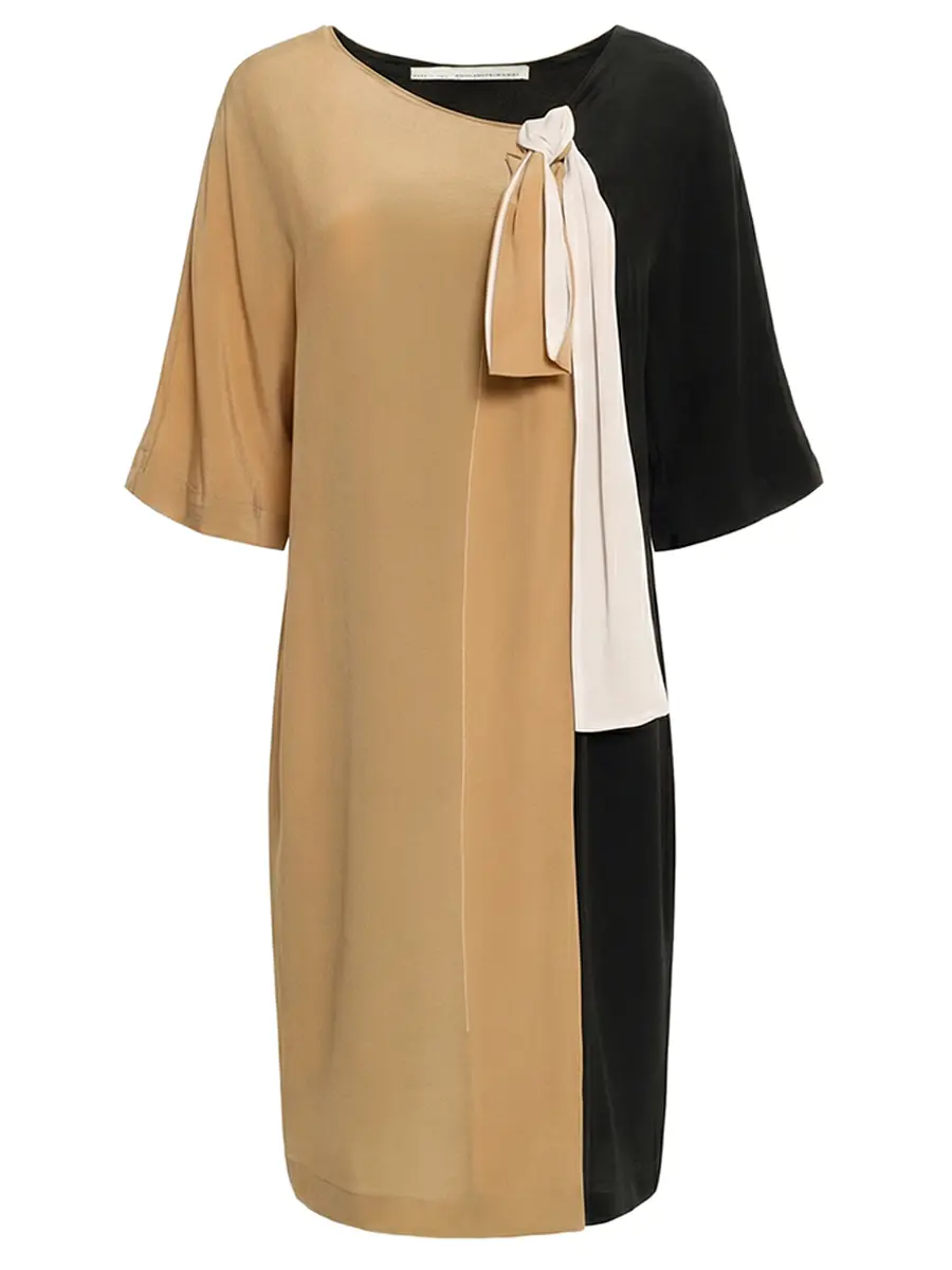 

Платье шелковое, Бежевый, TE-037722006-бант