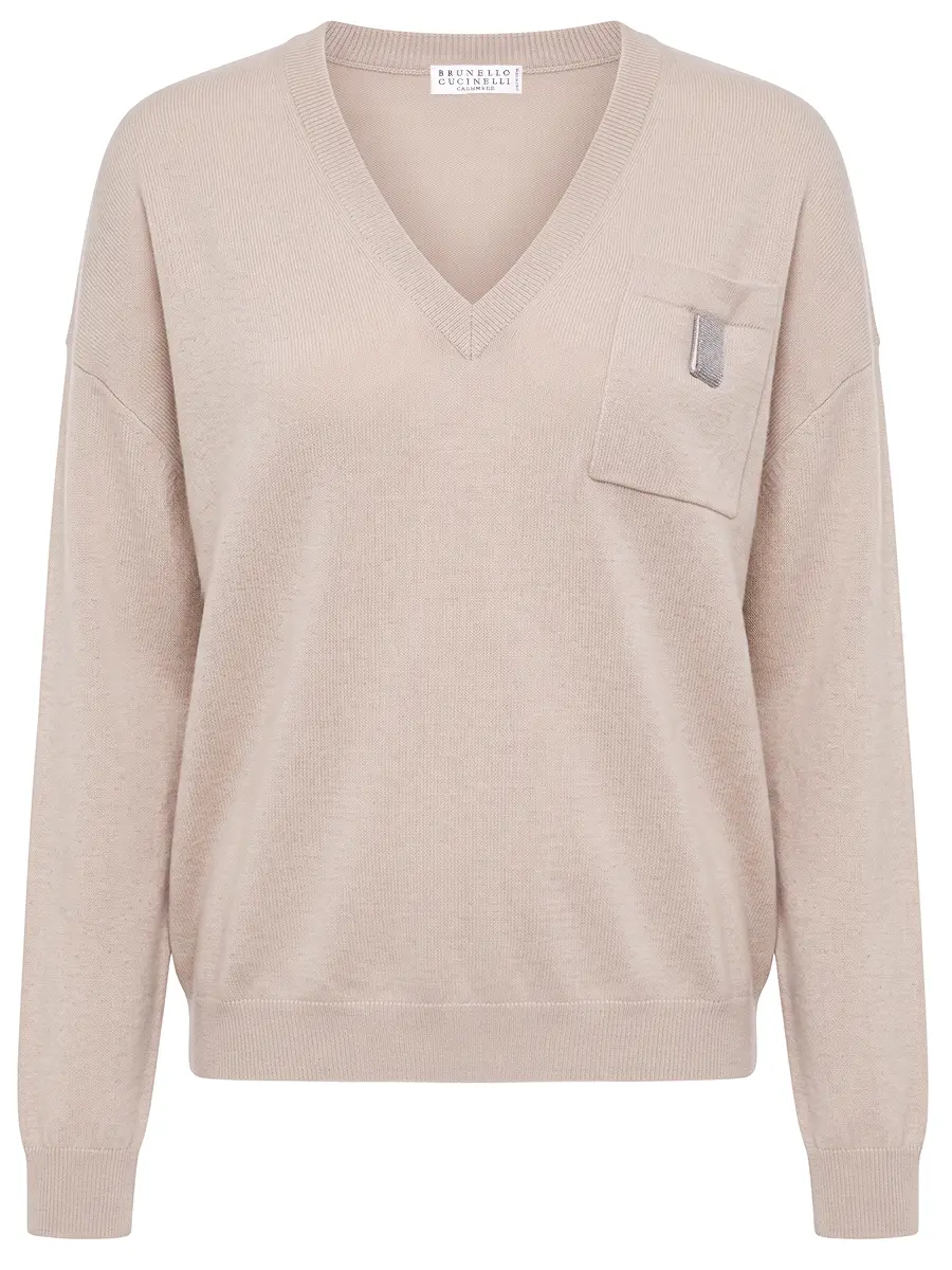 Пуловер кашемировый BRUNELLO CUCINELLI M12174102 C8539 Бежевый 