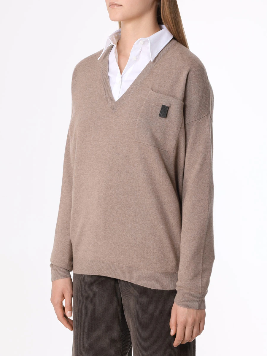Пуловер кашемировый BRUNELLO CUCINELLI M12174102 C9553 Коричневый  Фото 4