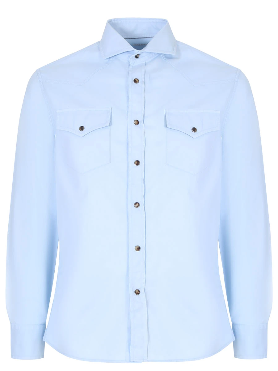 Рубашка Regular Fit хлопковая BRUNELLO CUCINELLI MW6044008 C6353, размер 54, цвет голубой