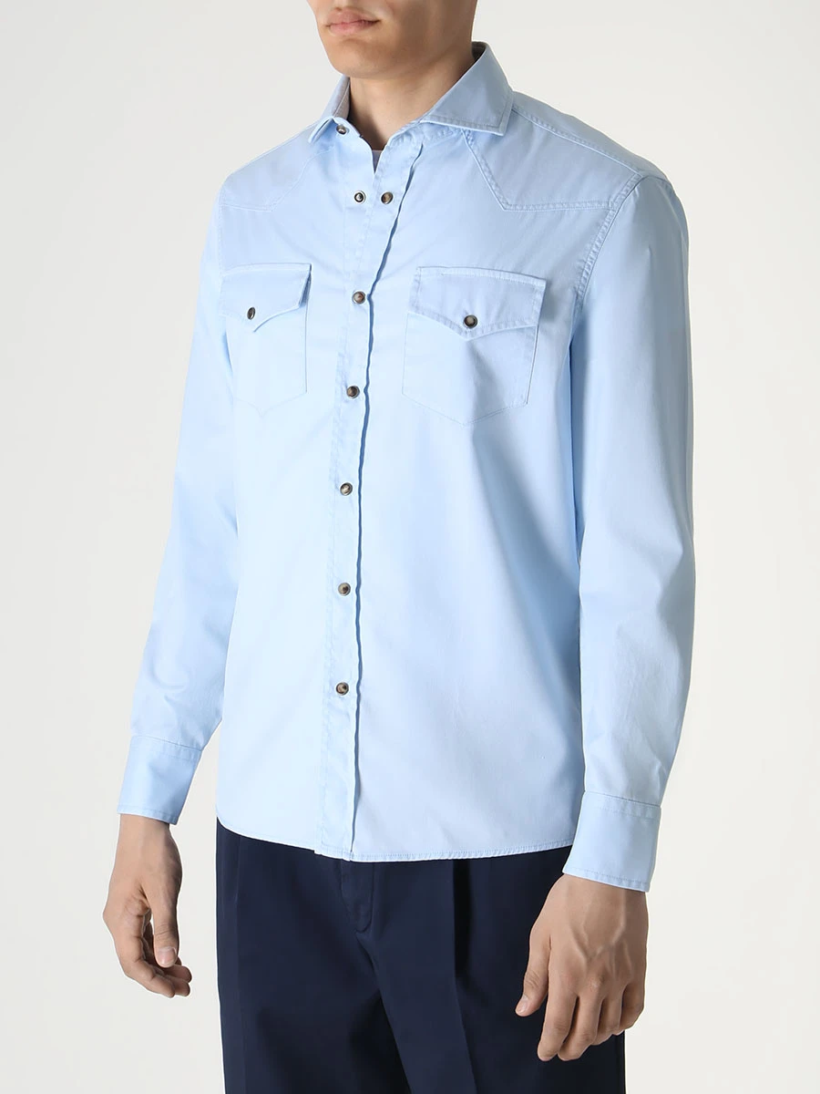 Рубашка Regular Fit хлопковая BRUNELLO CUCINELLI MW6044008 C6353, размер 54, цвет голубой - фото 4