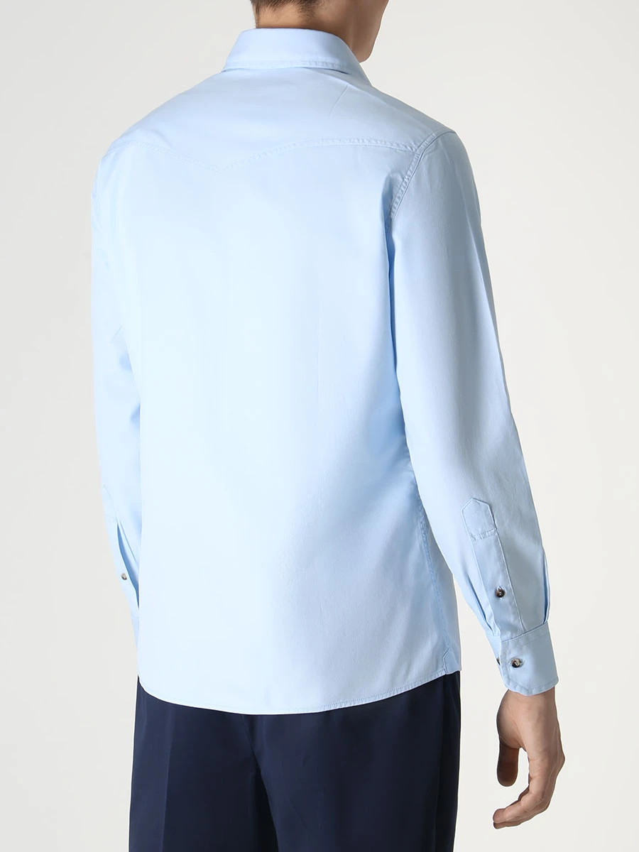 Рубашка Regular Fit хлопковая BRUNELLO CUCINELLI MW6044008 C6353, размер 54, цвет голубой - фото 3