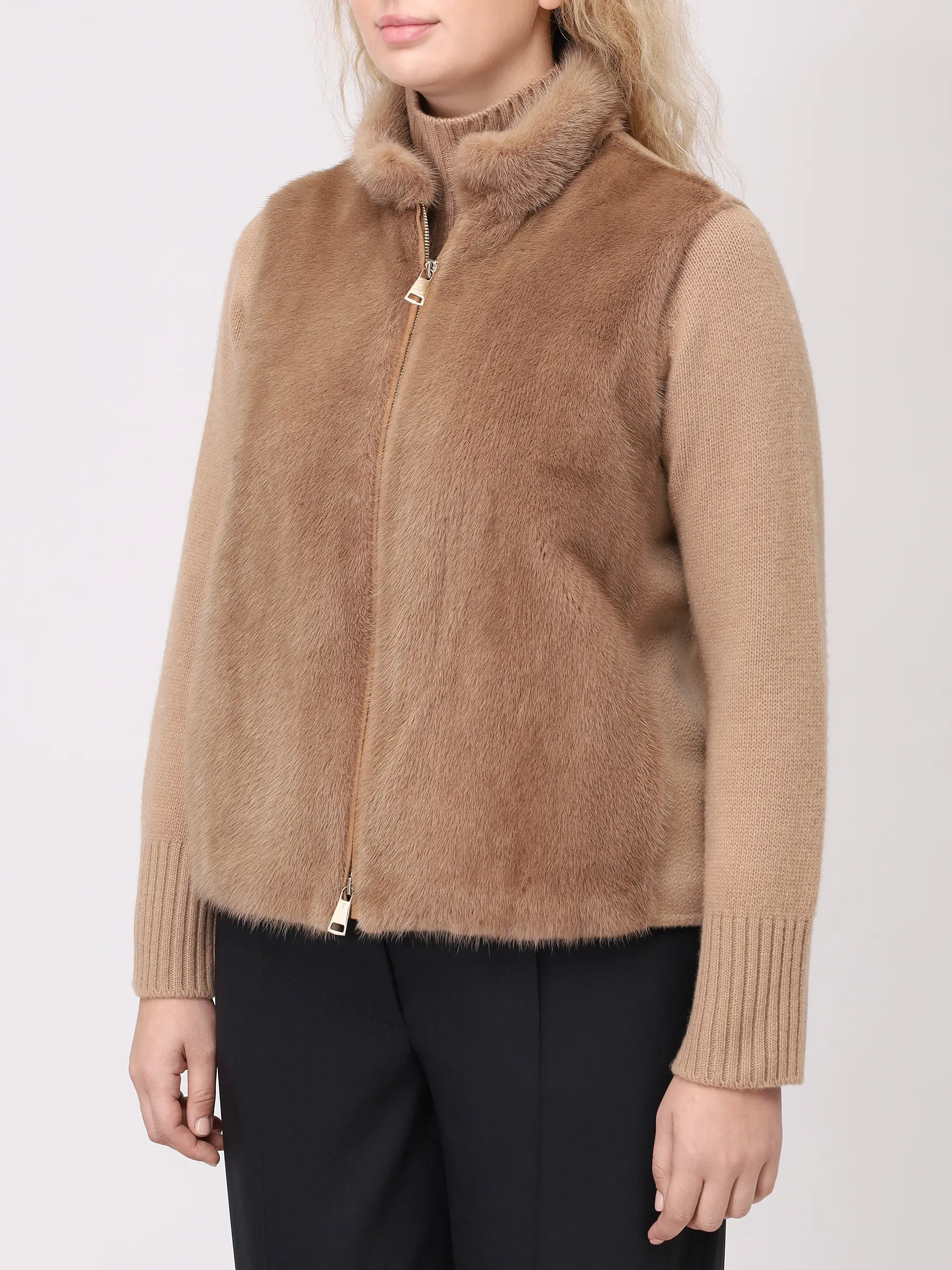 Жилет из кашемира и меха норки MANZONI 24 22M124 VWS1F Бежевый  Фото 4