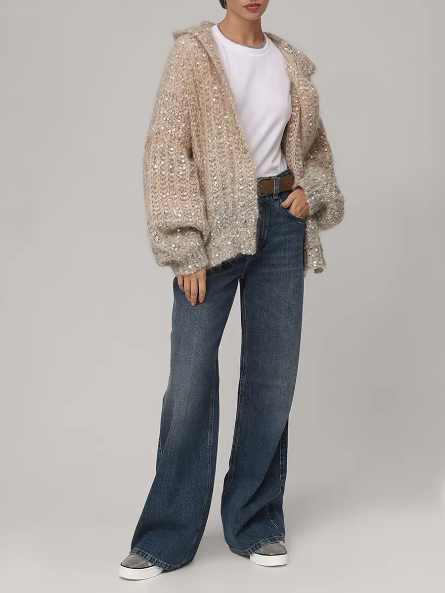 Кардиган с пайетками BRUNELLO CUCINELLI MAA624006 CER23 Бежевый  Фото 2