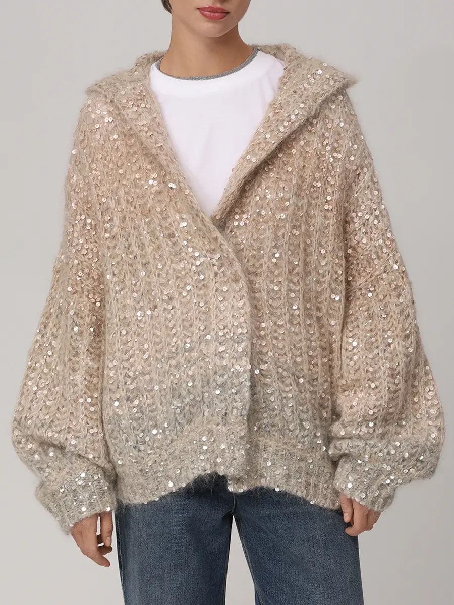 Кардиган с пайетками BRUNELLO CUCINELLI MAA624006 CER23 Бежевый  Фото 4
