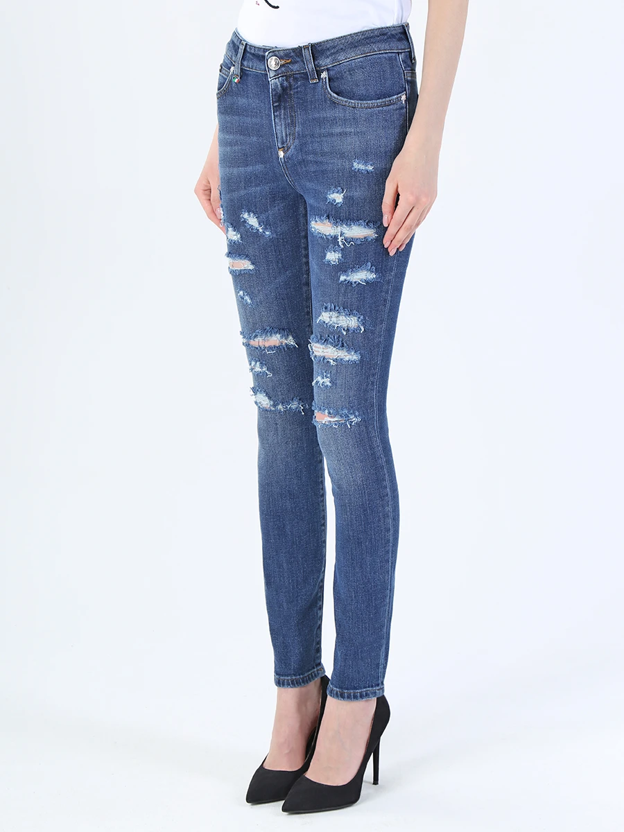 Хлопковые джинсы с потертостями PHILIPP PLEIN WDT1020 Деним  Фото 4