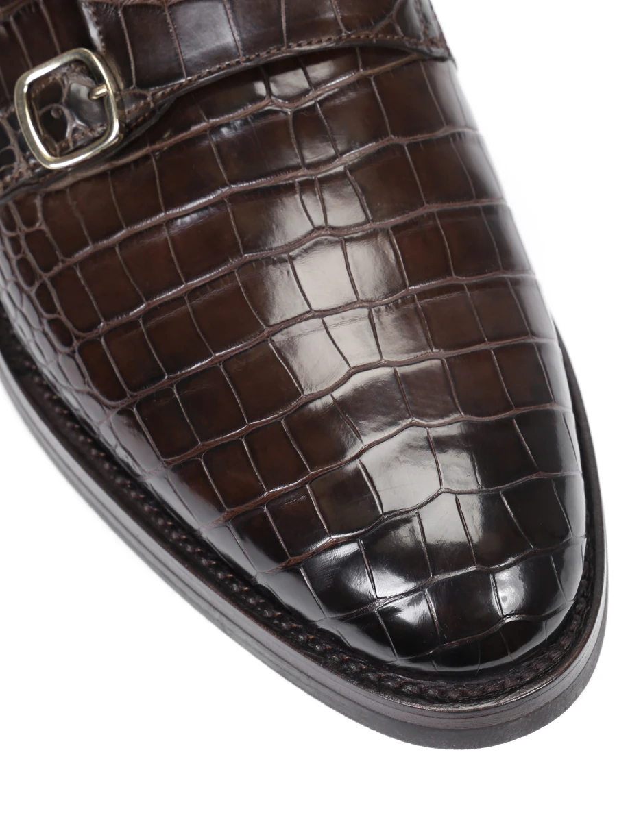 Туфли-монки из кожи крокодила SANTONI MPKE15170UL1ICWOT150, размер 43, цвет коричневый - фото 5