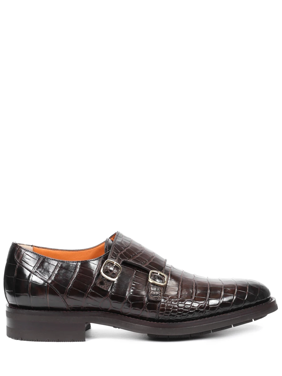 Туфли-монки из кожи крокодила SANTONI MPKE15170UL1ICWOT150, размер 43, цвет коричневый