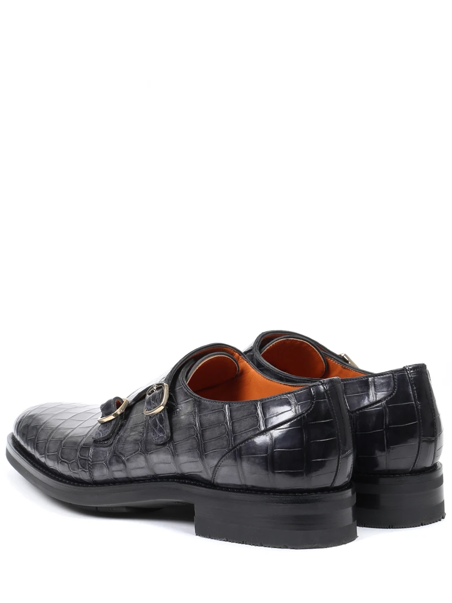Туфли-монки из кожи крокодила SANTONI MPKE15170UL1ICWOG59, размер 40, цвет серый - фото 4