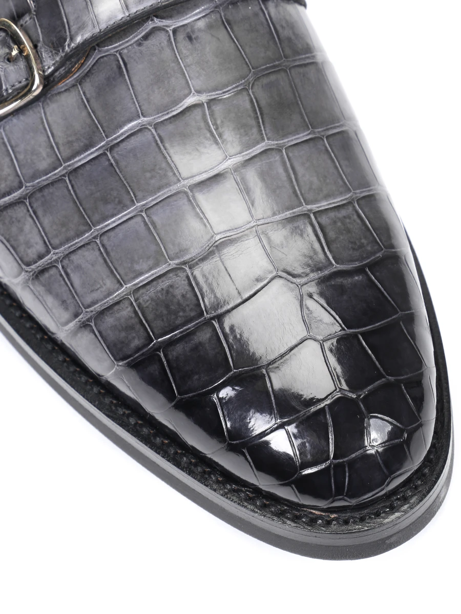 Туфли-монки из кожи крокодила SANTONI MPKE15170UL1ICWOG59, размер 40, цвет серый - фото 5
