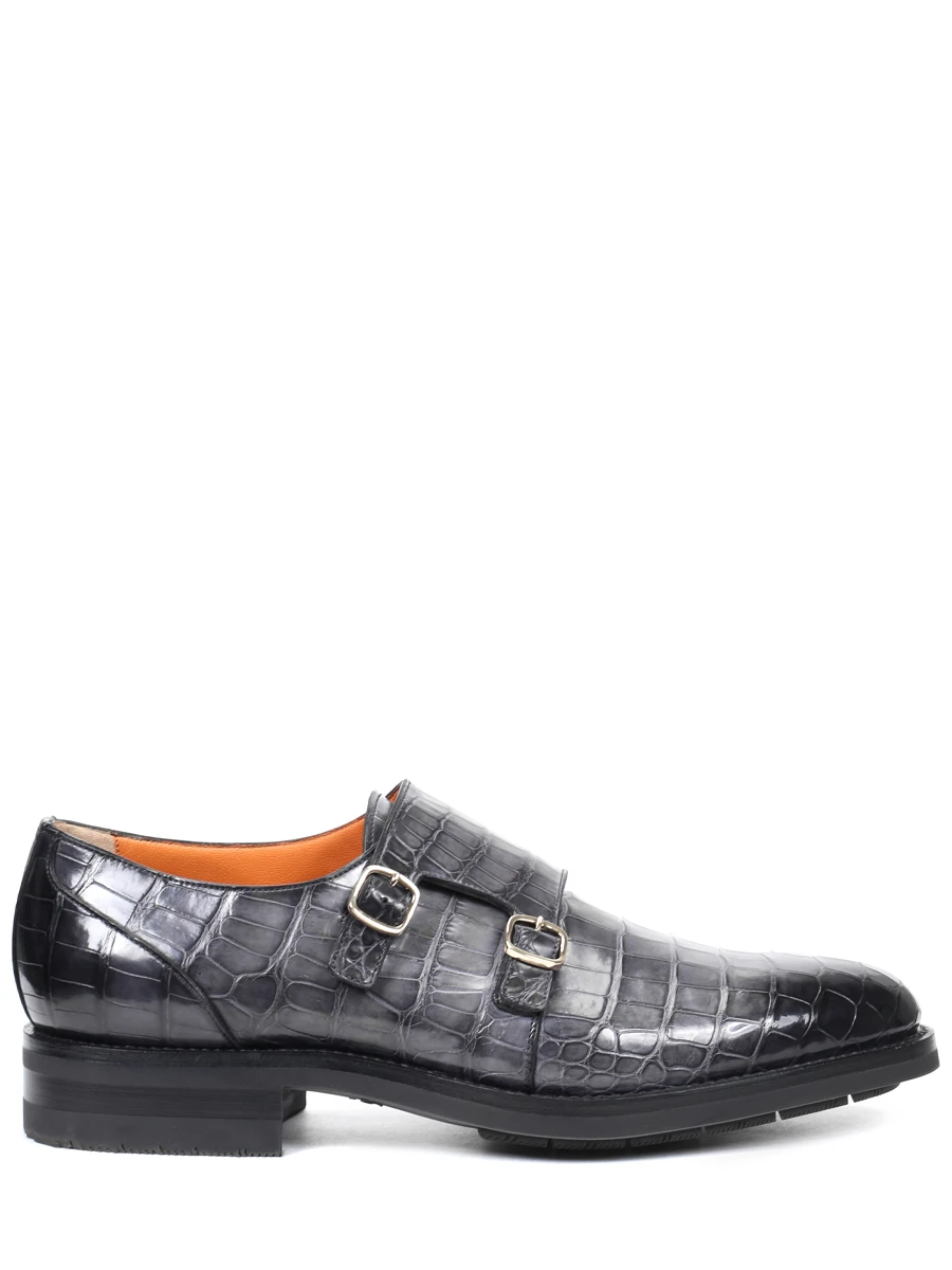 Туфли-монки из кожи крокодила SANTONI MPKE15170UL1ICWOG59, размер 40, цвет серый - фото 1