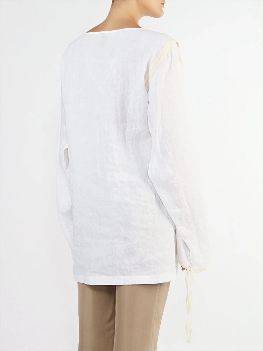 Льняная блуза LOEWE H2179430FA Белый Принт, размер 40 - фото 3
