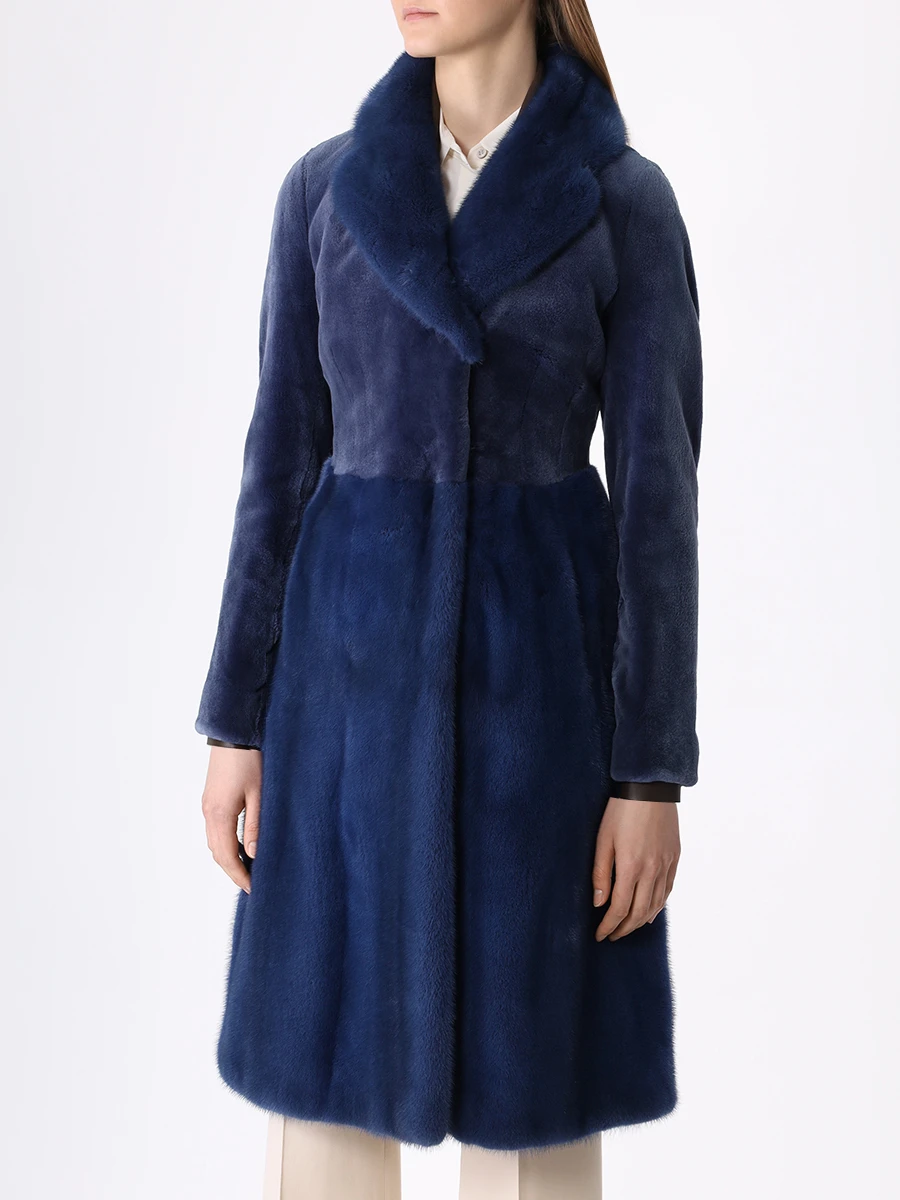 Шуба из меха норки FERRE 9082sz21/ремень/син/норка Синий  Фото 4
