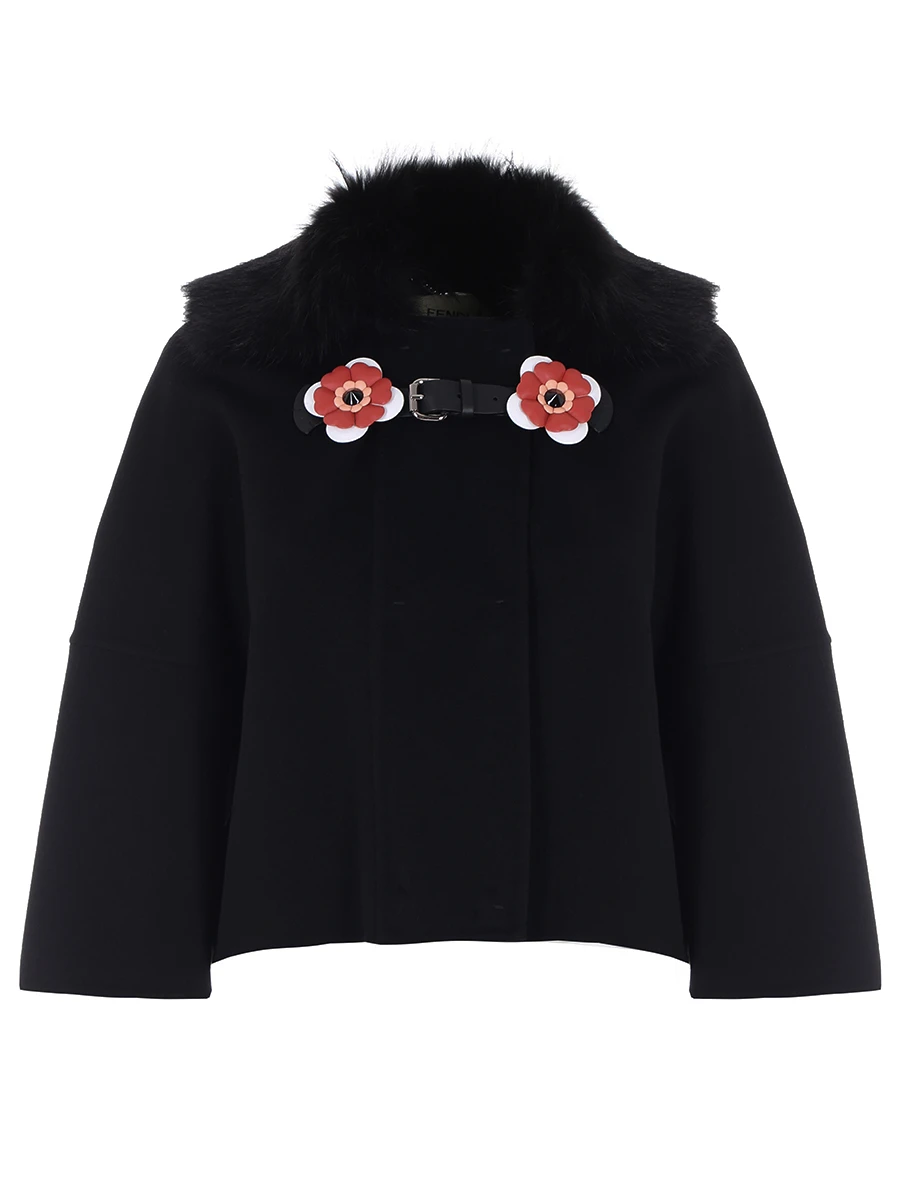 Шерстяной жакет FENDI FJ6673/ Черный/мех ворот Черный 