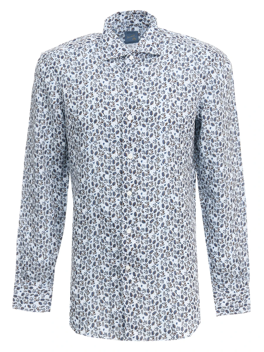 

Рубашка льняная с принтом, Голубой, d4u133542001u