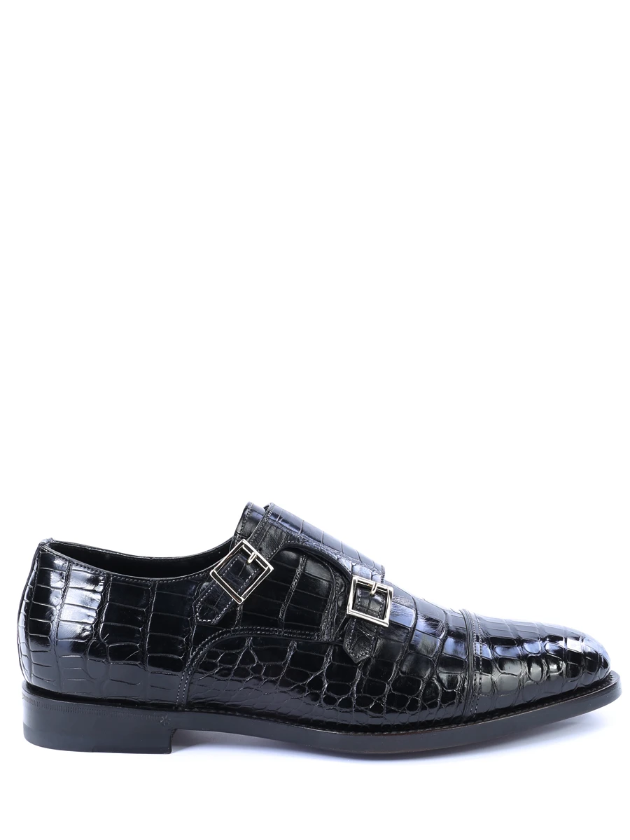 Туфли-монки из кожи крокодила SANTONI MCWI07749MC5HCFHN01/черн, размер 42.5, цвет черный MCWI07749MC5HCFHN01/черн - фото 1