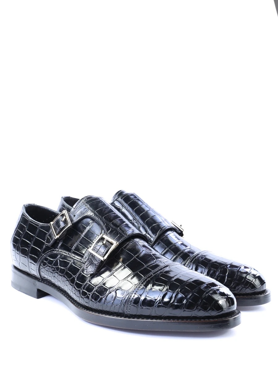 Туфли-монки из кожи крокодила SANTONI MCWI07749MC5HCFHN01/черн, размер 42.5, цвет черный MCWI07749MC5HCFHN01/черн - фото 2