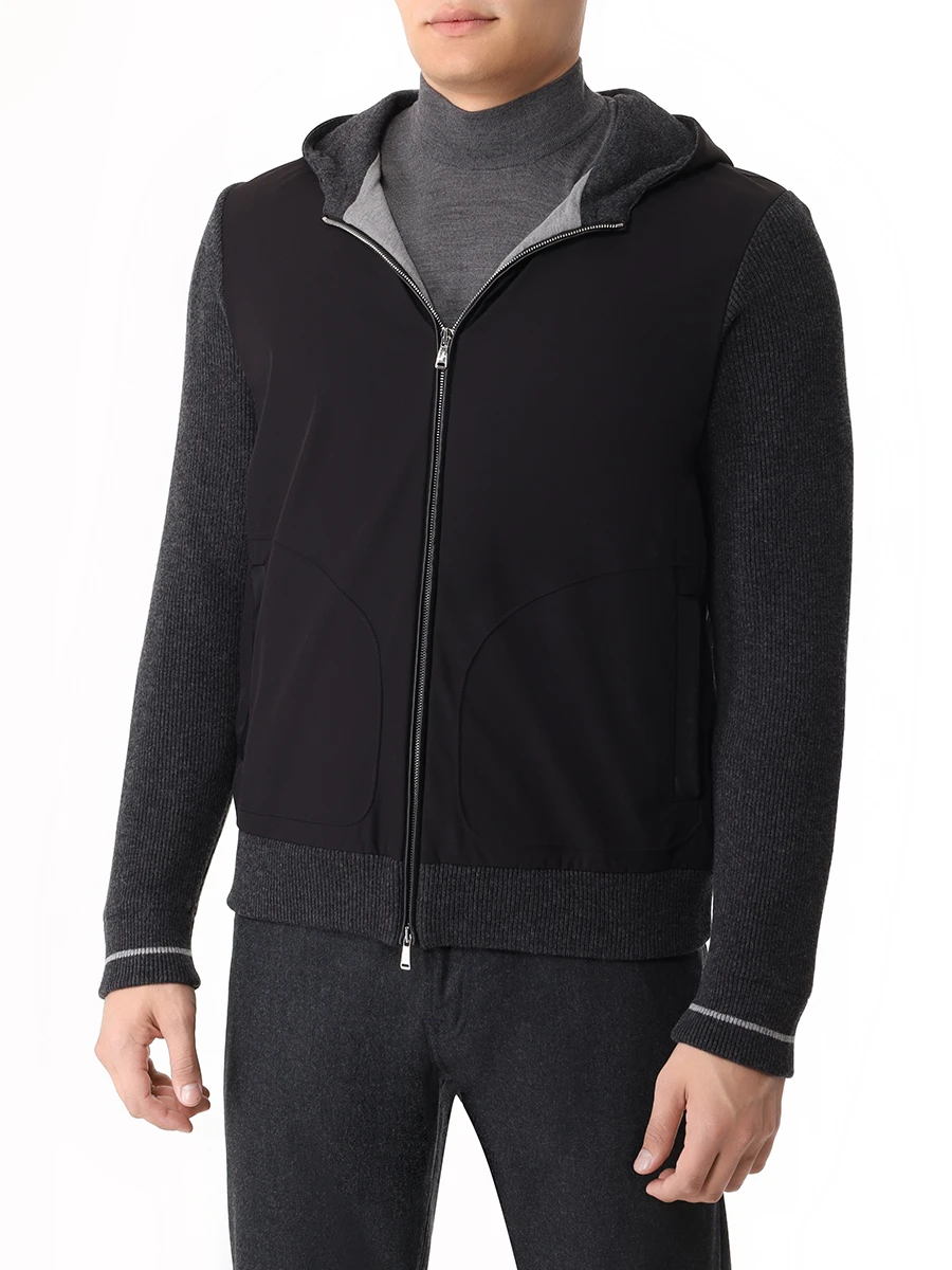 Куртка комбинированная FIORONI CASHMERE MTX23313E1 0001 TX1.2 - NERO TX1.21/ Серый  Фото 4