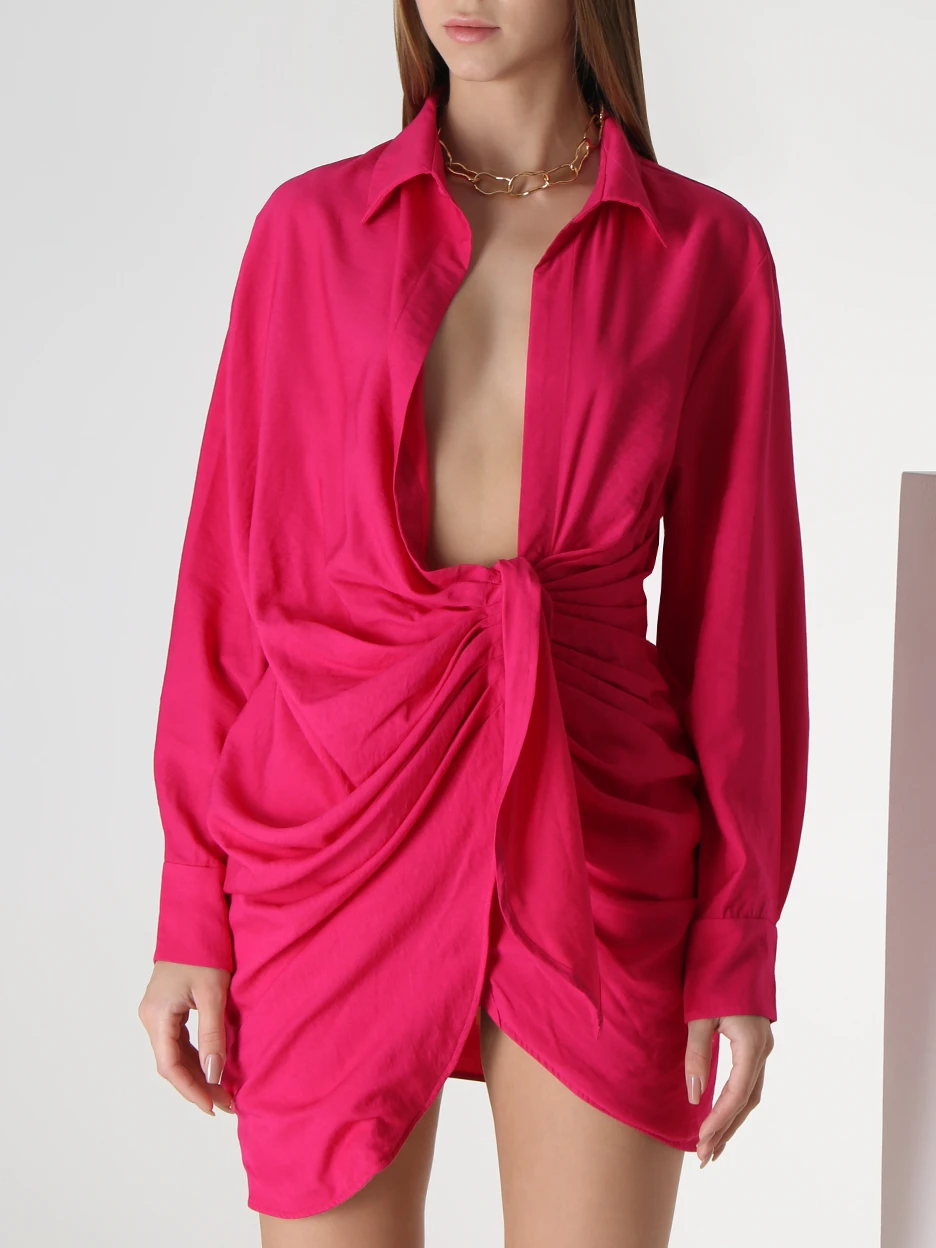 Платье-рубашка из вискозы JACQUEMUS 213DR0091020 430 Розовый  Фото 4
