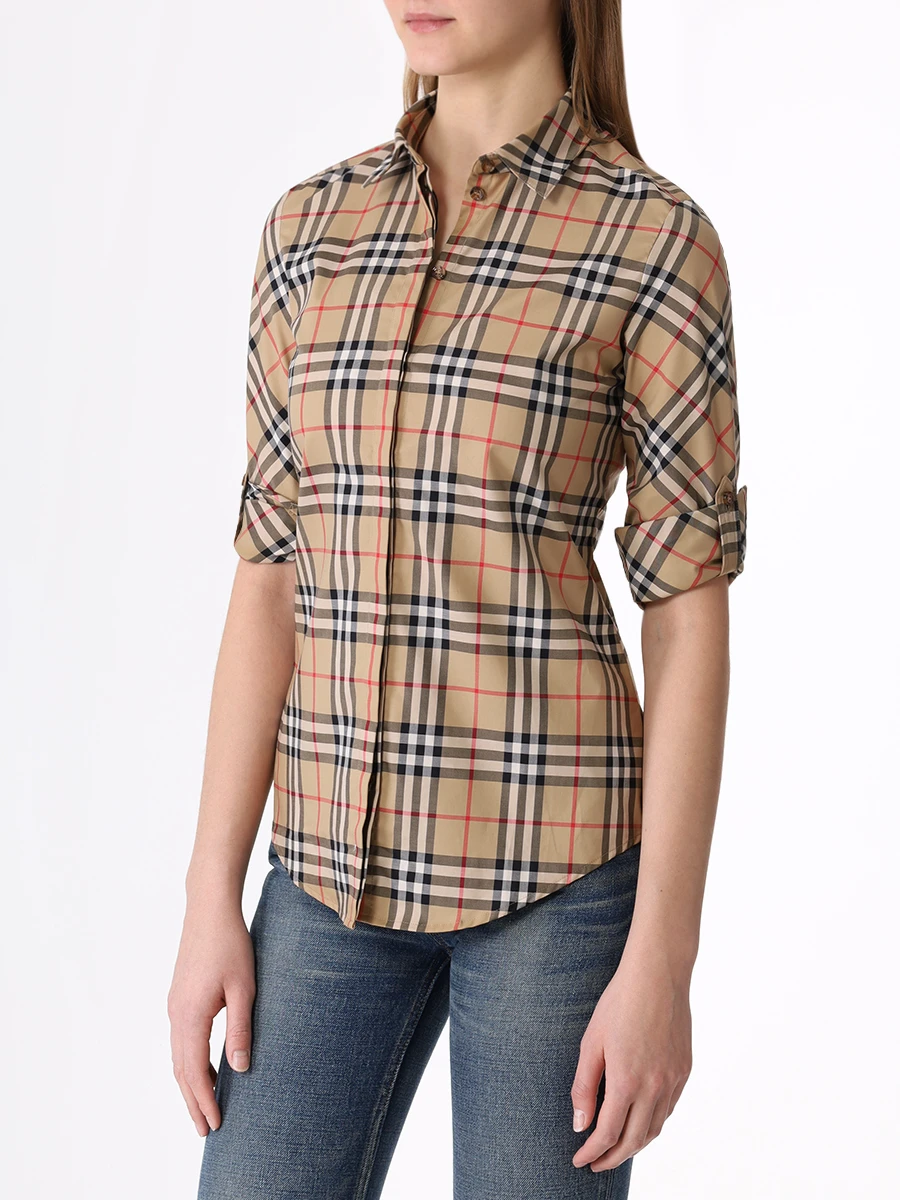 Рубашка хлопковая BURBERRY 8018475 A7028 Бежевый  Фото 4