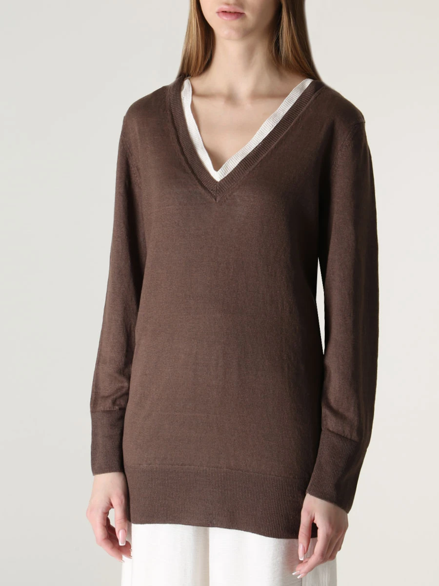 Пуловер однотонный MALO DXB100 FWC01 E1360, размер 44, цвет коричневый - фото 4