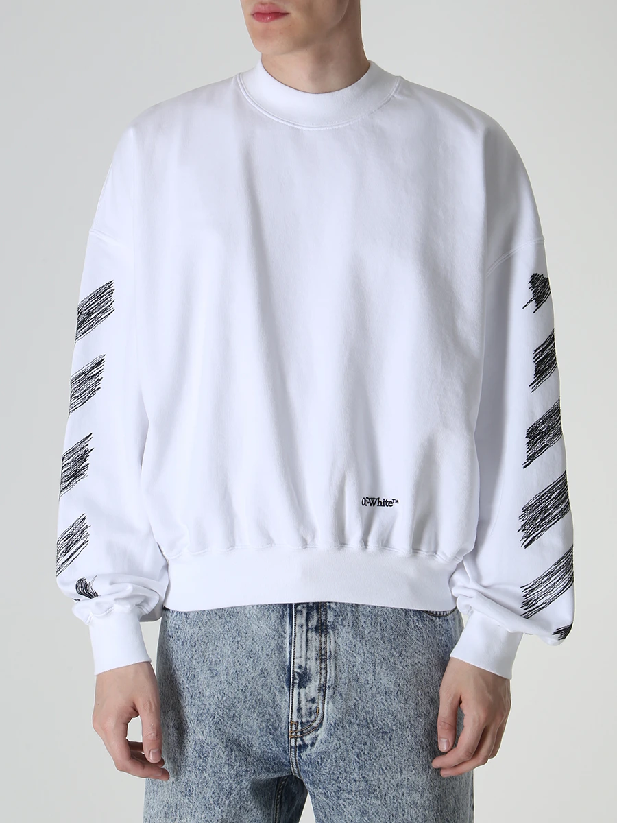Толстовка хлопковая OFF-WHITE OMBA067S23FLE004 1001 Белый  Фото 4