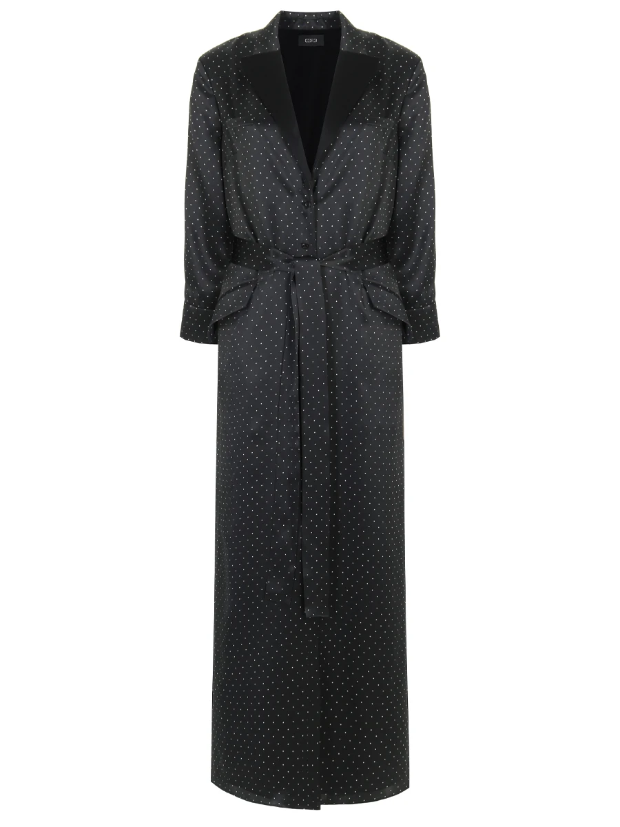 

Платье шелковое в горох, Черный, D005-2000-9914