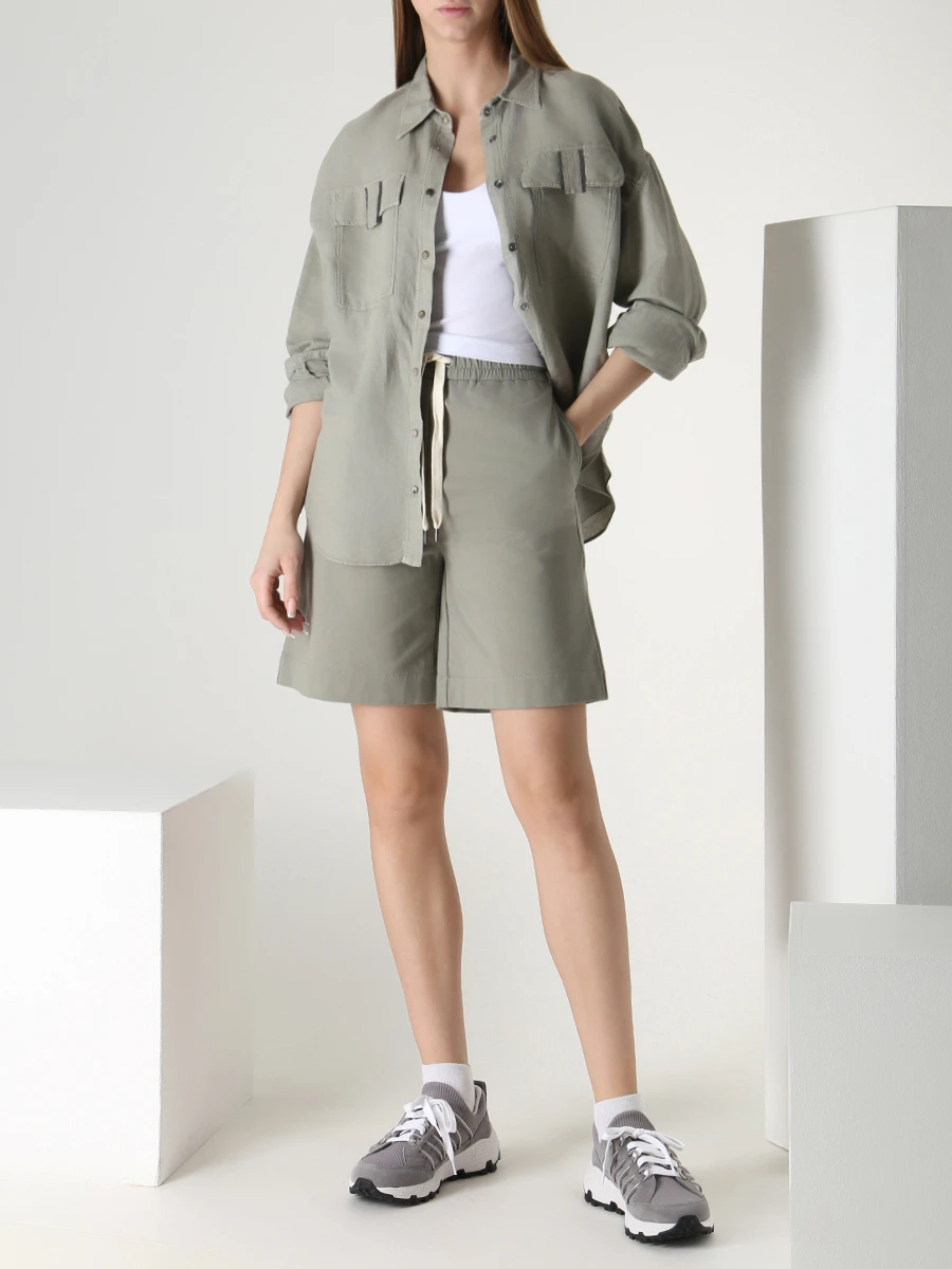 Шорты хлопковые BRUNELLO CUCINELLI MH827SX599 C8702 Зеленый  Фото 2