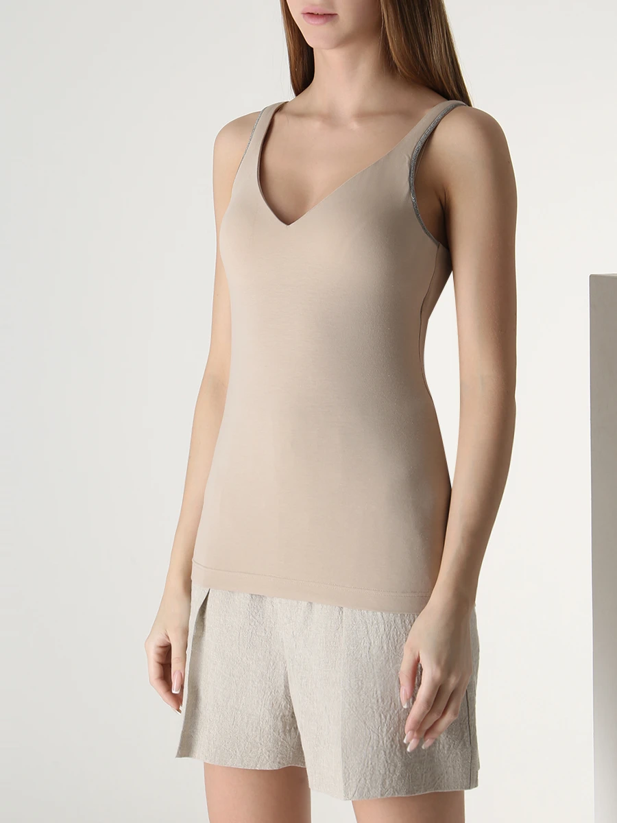 Топ хлопковый BRUNELLO CUCINELLI M0T18BA702 C8539 Бежевый  Фото 4