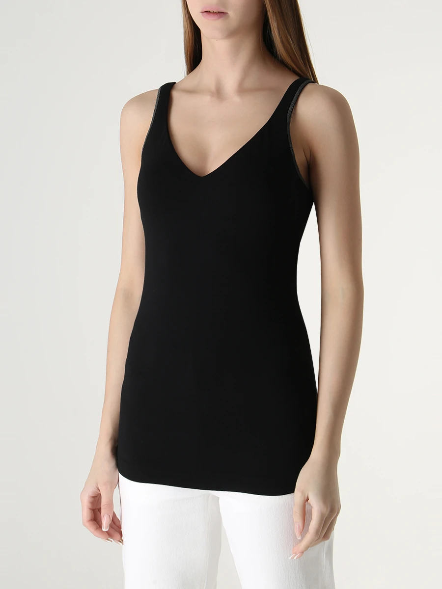 Топ хлопковый BRUNELLO CUCINELLI M0T18BA702 C101 Черный  Фото 4