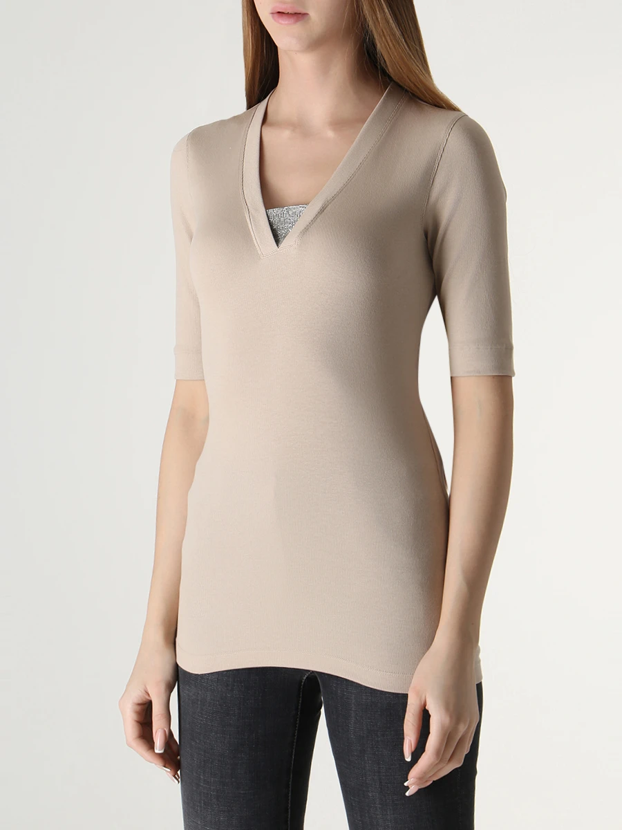 Футболка хлопковая BRUNELLO CUCINELLI M0TC8EL692 C8539 Бежевый  Фото 4