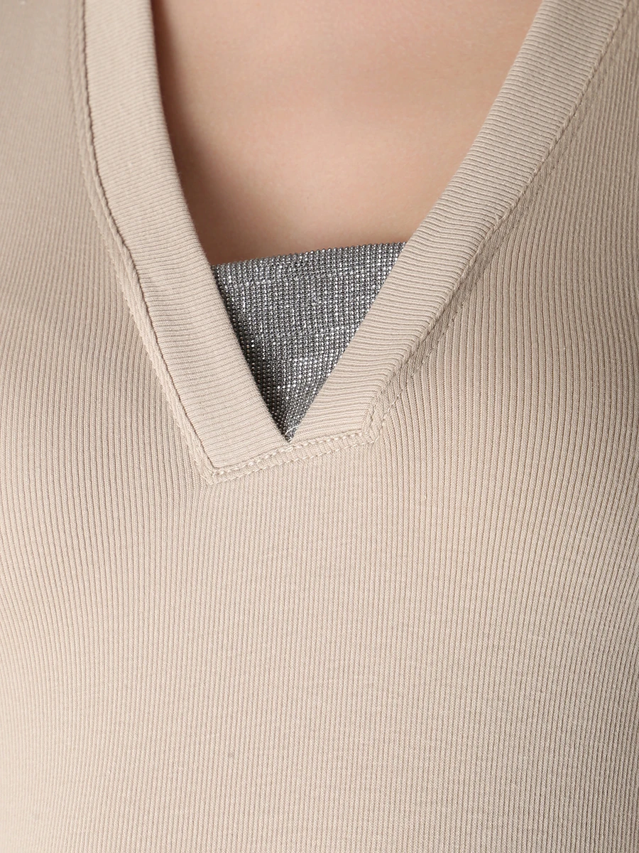 Футболка хлопковая BRUNELLO CUCINELLI M0TC8EL692 C8539 Бежевый  Фото 5