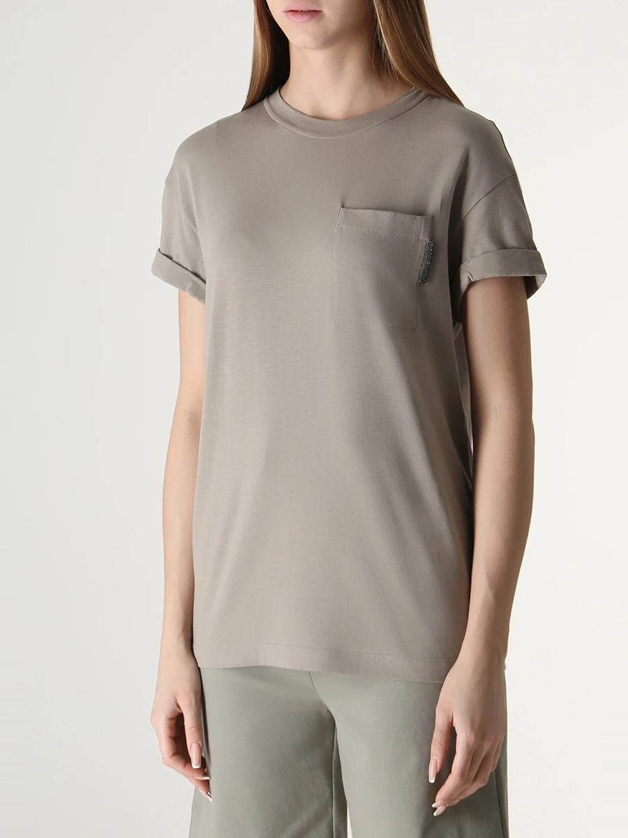 Футболка хлопковая BRUNELLO CUCINELLI M0T18BB300 C8694 Бежевый  Фото 4