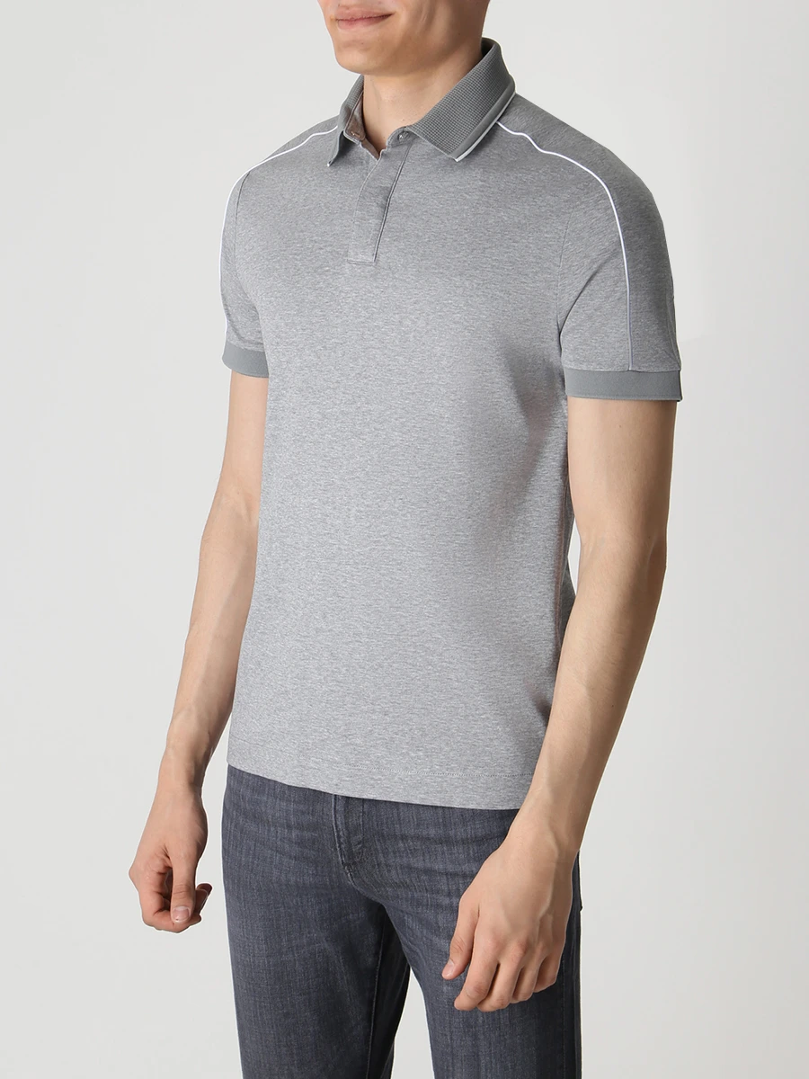Поло Slim Fit хлопковое BOSS 50486203/041 Серый  Фото 4