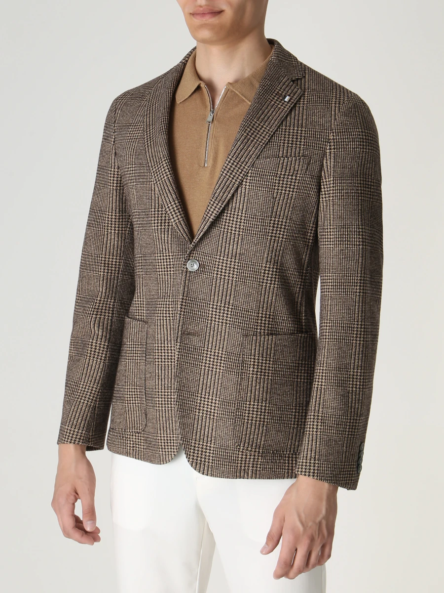Пиджак Slim Fit из хлопка и шерсти BOSS 50483600/260 Клетка  Фото 4