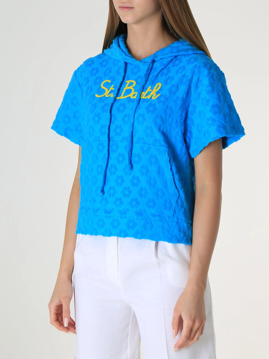 Худи хлопковое MC2 SAINT BARTH MARIKA TERRY EMBOSSED DAISY 32 Голубой  Фото 4